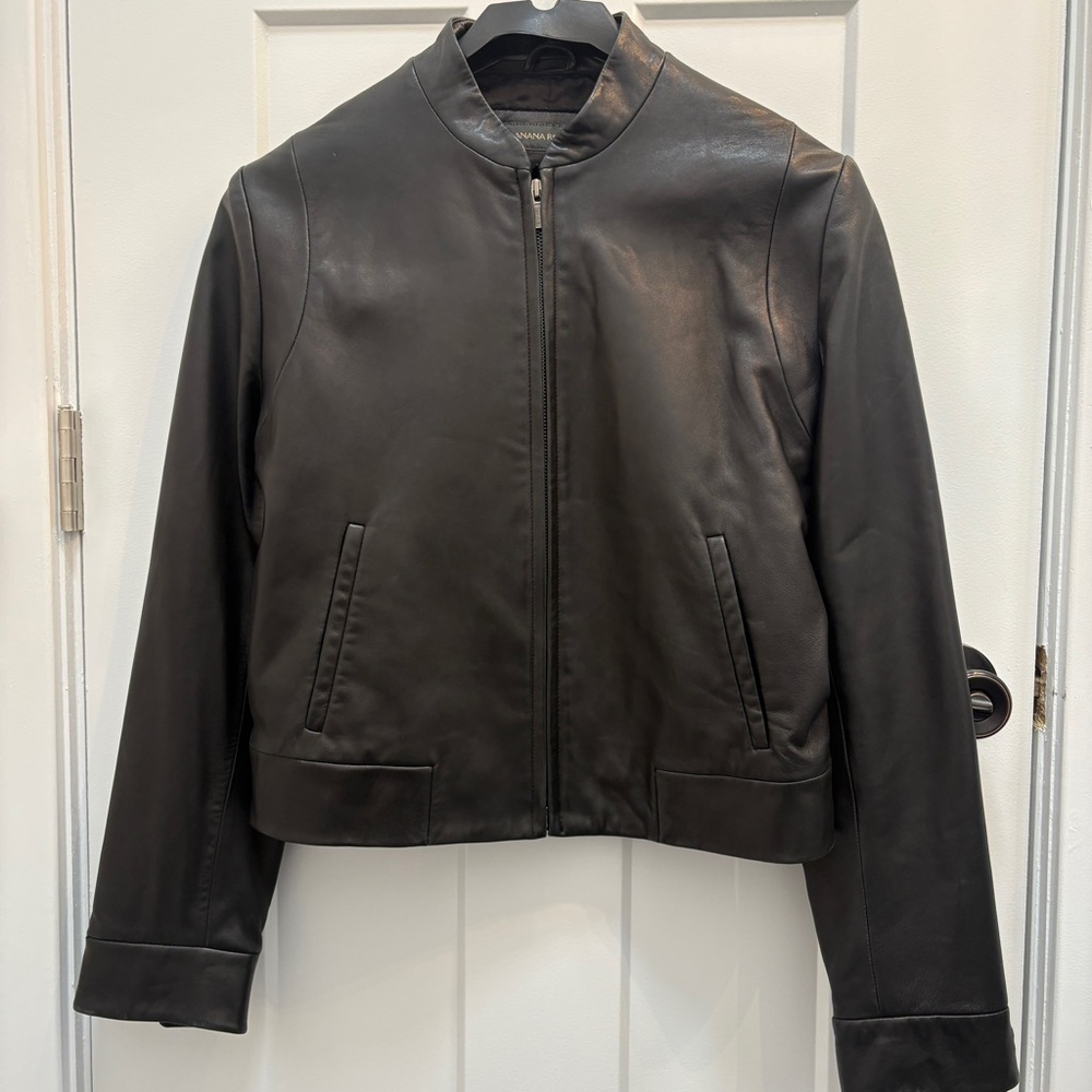 Banana Republic Black Leather Bomber Jacket